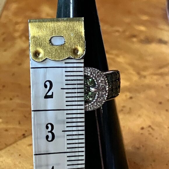 Natural Tsavorite Garnet Sterling Silver Buckle Ring Size 6 - Picture 7 of 9